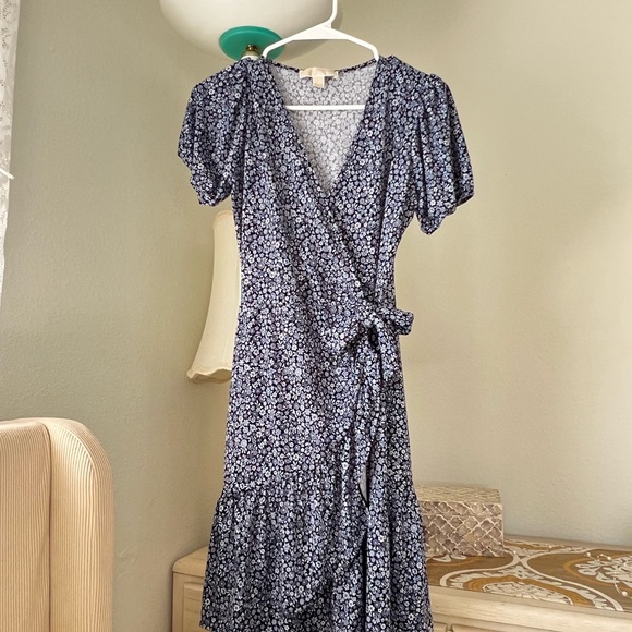 Michael Kors Navy Floral Midi Dress - Picture 1 of 4
